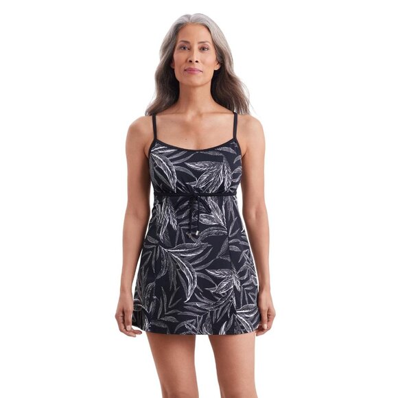 NWT Shape Solver One Piece Encounter Empire Leaf Swim Dress Black Multi 16 - Picture 1 of 7